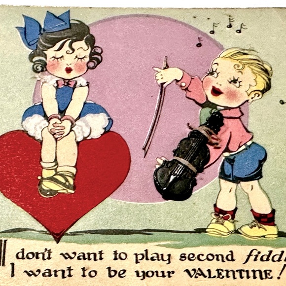 Vintage Early 1910’s Hallmark Valentines Day Card Hard Plastic Violin Toy Trim - Picture 4 of 7
